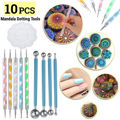 10 piezas Mandala Dotting Tools Kits de pintura Rock Dot Art Pen Pintura Stencil Plantillas de plantillas de uñas Mandala Dot Puzzle Pincel de pintura Bandeja con varilla acrílica