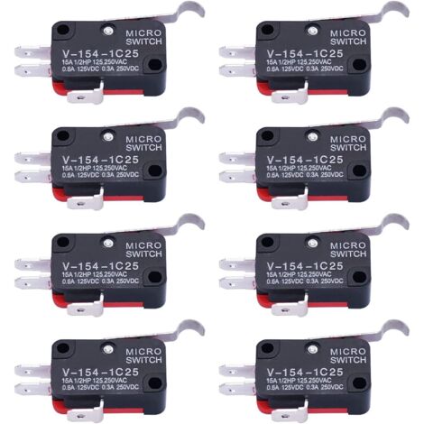 10 piezas Microinterruptor de brazo de palanca de flexión de bisagra larga SPDT interruptor de límite de acción instantánea para Arduino V-154-1C25