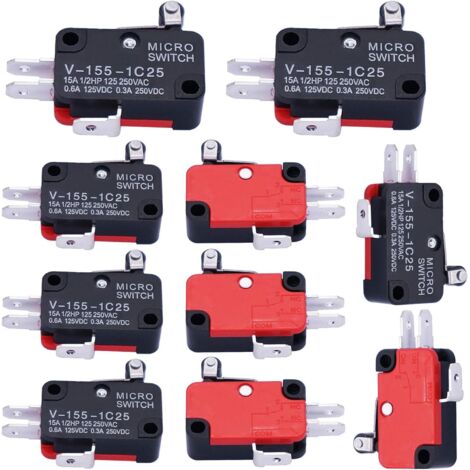 10 piezas V-155-1C25 Interruptor de límite SPDT 1NO 1NC 3 pines Microinterruptor Palanca de rodillo de bisagra