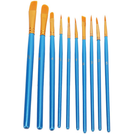 10 Pinceaux en Nylon Nacré Bleu pour Peinture à l'Huile, Aquarelle et Artistique - Lot de 10