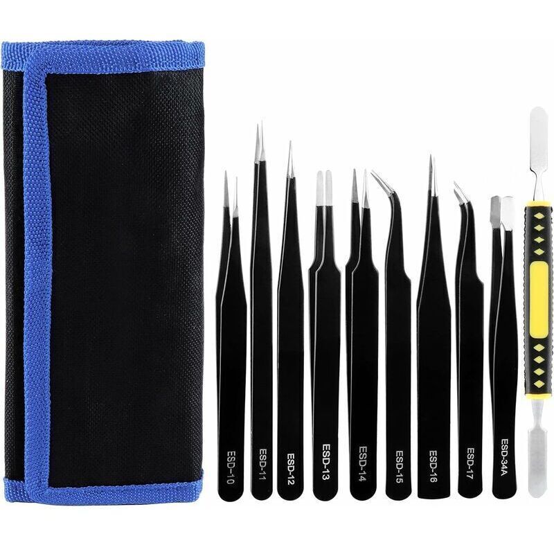 10 pinzas de precisión ESD, pinzas antiestáticas, pinzas de acero inoxidable para todo tipo de reparaciones
