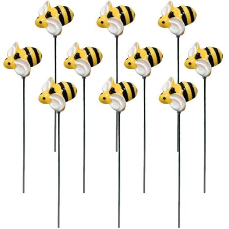 10 Piquets Décoratifs Abeilles avec Ailes Mobiles 30 cm – Ornements Extérieur Naturels pour Jardin, Cour, Balcon – Printemps Été