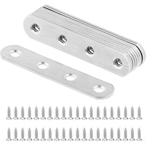 10 Plaques D'assemblage, Acier Inoxydable 77x16x2mm, Supports De Fixation Droits, Pour Réparation Meubles