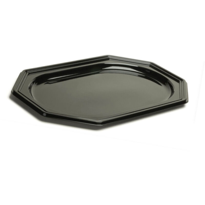 D-work - 10 Plateaux de Présentation Octogonaux Noir Plastique pet - 35 x 24 cm - Épaisseur Robuste - Finition Élégante - Utilisation pour Aliments