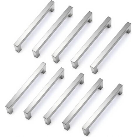 10 Poignées, Acier Inoxydable 304, Distance Trous 160 Mm, Meuble Cuisine