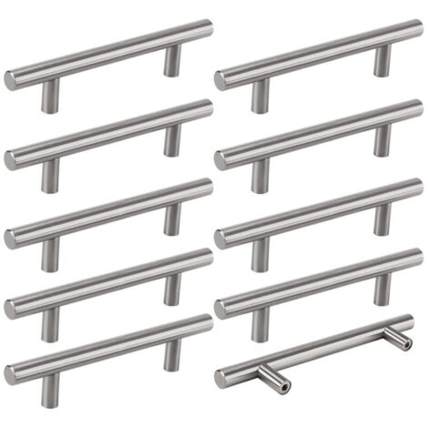 10 Poignées de Cuisine Argent, Poignées D'armoire Creuses Brossées, Poignées de Porte en Acier Inoxydable, avec Vis, Distance de Perçage 128mm, pour Armoire Tiroir Armoire Porte D'armoire