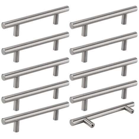 10 Poignées de Cuisine Argent, Poignées D'armoire Creuses Brossées, Poignées de Porte en Acier Inoxydable, avec Vis, Distance de Perçage 128mm, pour Armoire Tiroir Armoire Porte D'armoire