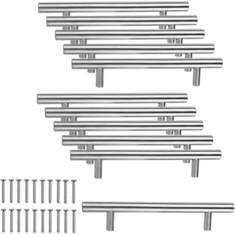 10 Poignées de Cuisine Argent, Poignées D'armoire Creuses Brossées, Poignées de Porte en Acier Inoxydable, avec Vis, Distance de Perçage 96 mm, pour Armoire Tiroir Armoire Porte D'armoire