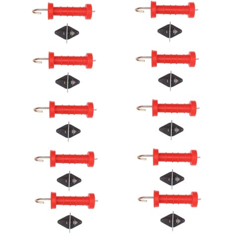 10 Poignées de Portail pour Clôture Électrique Rouge ABS Résistantes au Chaud et au Froid avec 10 Isolateurs