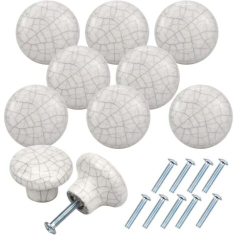 10 Poignées de Tiroir Vintage Céramique Blanc 32MM pour Meuble Cuisine Armoire Placard