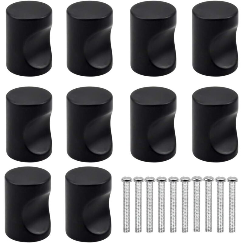 10 poignées tiroir noires monotrou rondes, modernes, pour cuisine, chambre enfant, armoire