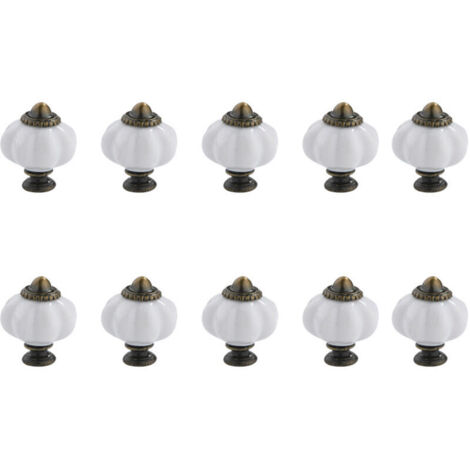 10 pomelli bianchi a forma di zucca, pomelli in ceramica vintage per mobili, pomelli per cassettiere, pomelli per porte, maniglie per cassetti, maniglie per cassettiere con viti di montaggio