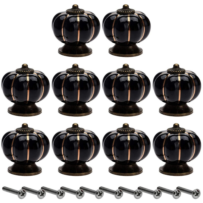 Image of Petites Ecrevisses - Set di 10 Pomelli Mobili Ceramica 40mm Maniglia per Porta Armadio Cassetto Forma di Zucca con Viti - Nero