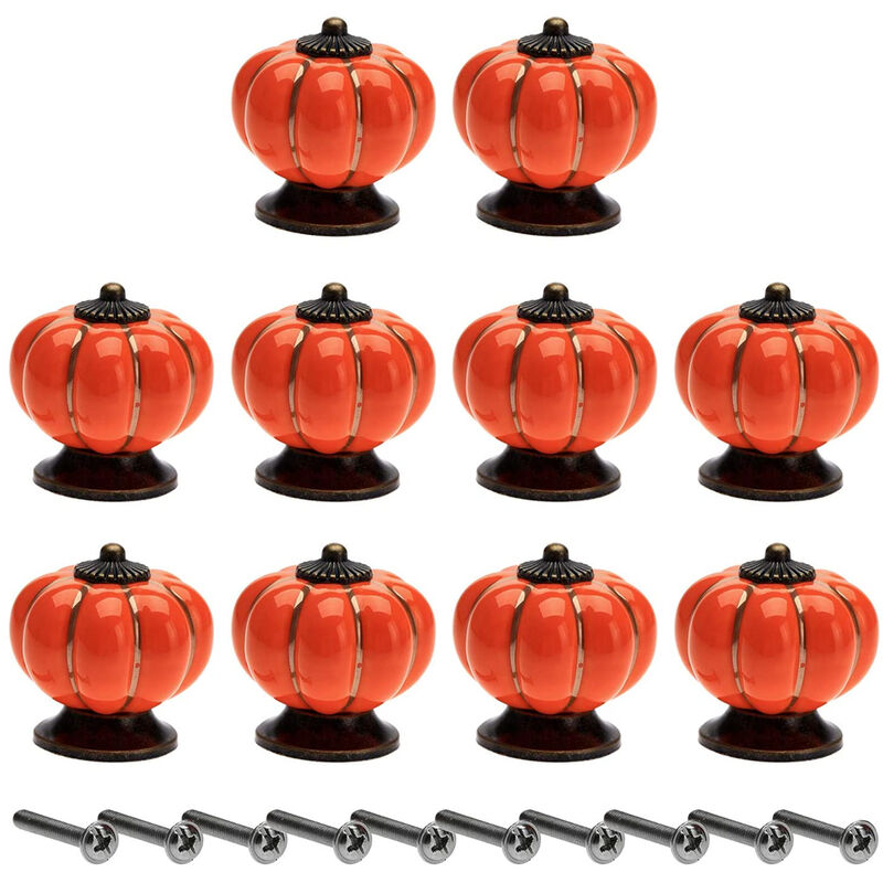 Image of Petites Ecrevisses - Set di 10 Pomelli Mobili Ceramica 40mm Maniglia per Porta Armadio Cassetto Forma di Zucca con Viti - Arancio