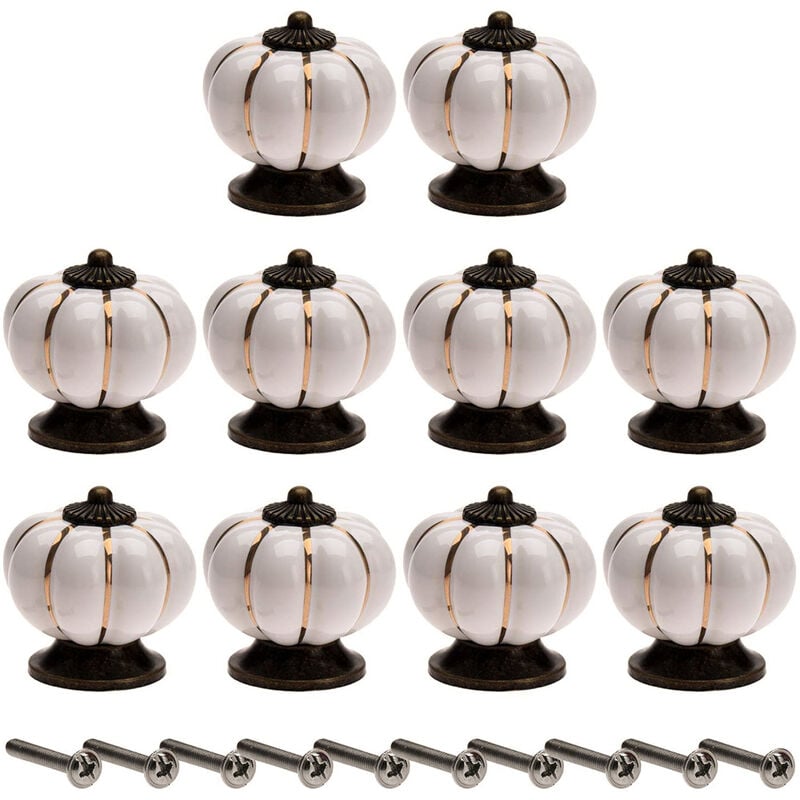 Image of Petites Ecrevisses - Set di 10 Pomelli Mobili Ceramica 40mm Maniglia per Porta Armadio Cassetto Forma di Zucca con Viti - Beige