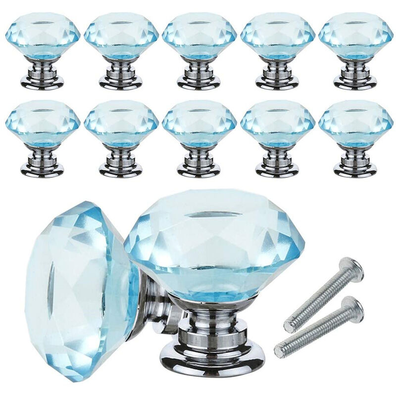 Image of Petites Ecrevisses - Set di 10 Pomelli per Armadietto Cristallo Maniglie per Mobili 30mm Forma di Diamante con Viti - Azzurro