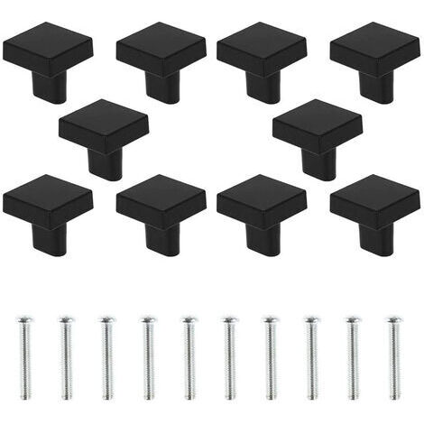 10 pomos cuadrados de aleación de zinc para puertas, con tornillos para armarios, cajones y cómodas, color negro.