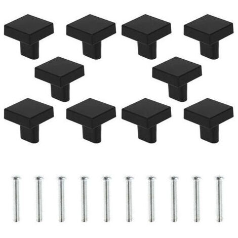 10 pomos cuadrados de aleación de zinc para puertas, tiradores de muebles con tornillos para armarios, cajones y cómodas, color negro.