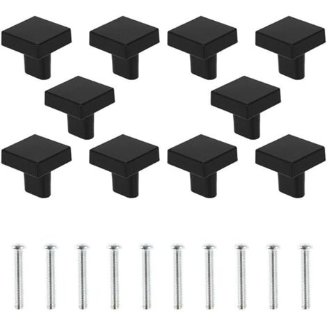 10 pomos de puerta negros de latón macizo, cuadrados, para armarios, cocinas vintage, con tornillos, para armarios y cajones (negros)
