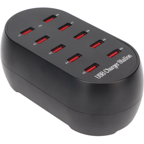 10-Port-Schnellladestation mit USB-Anschluss, kompakter Hub für Zuhause, Büro und Reisen, 100–240-V-Netzteil mit EU-Adapter