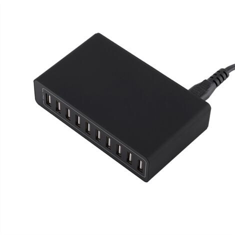 10-Port-USB-Ladegerät, 60 W, 12 A, Schwarz – Schnellladen für Smartphones und Tablets – EU-Stecker