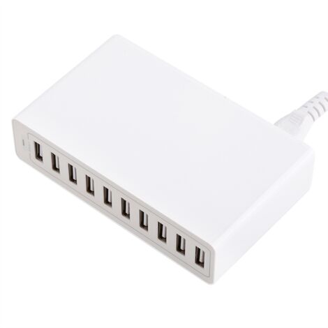 10-Port-USB-Wandladegerät, 60 W, Weiß – Schnellladen für Smartphones und Tablets – EU-Stecker