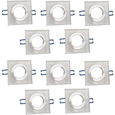 10 Porta Faretto A Incasso Supporto Quadrato Portafaretti Vetro Argento P16