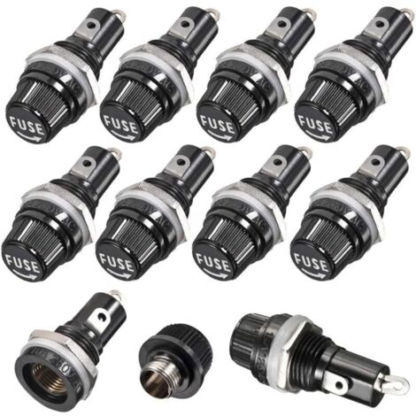 10 portafusibles de tapa de rosca negra de 5 x 20 mm, CA 10 A 250 V, portafusibles de tapa de rosca para montaje en panel