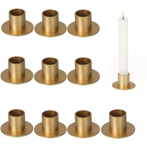 10 portavelas cónicos de metal para velas cónicas de 2 cm de diámetro para bodas, fiestas, cumpleaños, centros de mesa y regalos de inauguración (dorados).