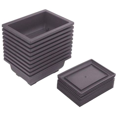 10 Pots D'Entraînement Bonsaï avec Plateau Plastique pour Plantes Jardin Balcon 16.5x12cm
