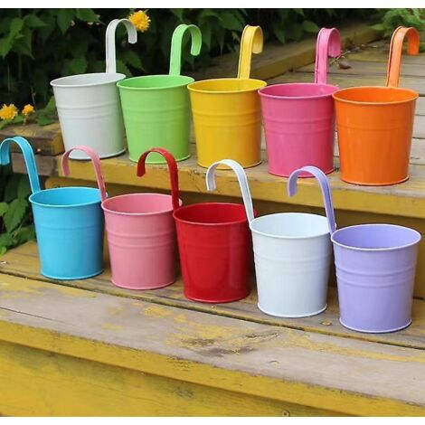 10 Pots En Mtal Vase Suspension Panier Sans Trou De Drainage Crochet Amovible Clture De Jardin Balcon Dcoration