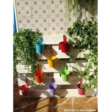 10 Pots suspendus en métal sans trou de drainage, crochet amovible – idéal pour balcon, jardin et clôture