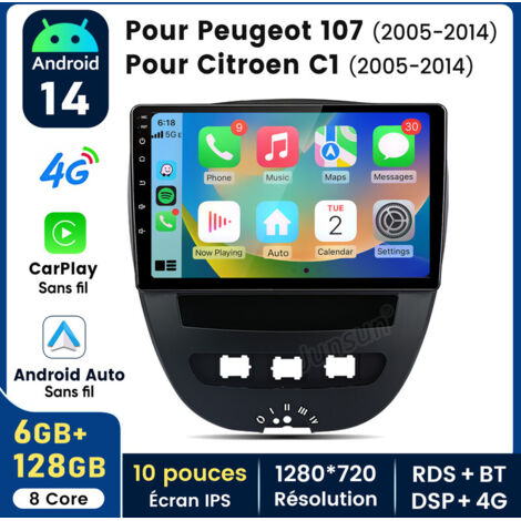 10 pouces Carplay Autoradio pour Peugeot107/ Citroen C1 Android 6+128GB JUNSUN