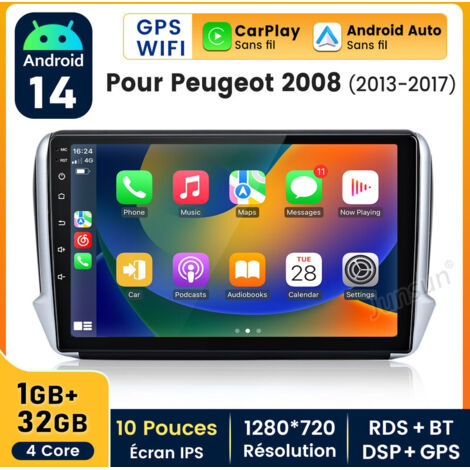 10 pouces Carplay Autoradio pour Peugeot2008 2013-2017 Android 32GB JUNSUN