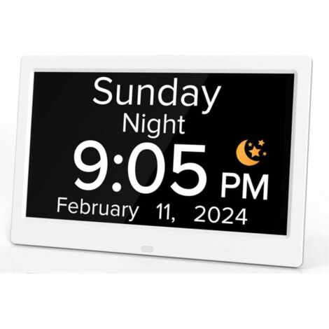 10 Pouces Horloge Numérique de Jour Grand Écran Réveil Murale (Blanc)