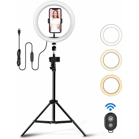 10 pouces LED Selfie Ring Light avec trépied et support de téléphone pour la diffusion en direct/le maquillage/la vidéo TIK Tok/YouTube, lumière de remplissage de lampe d'appareil photo à intensité variable pour la photographie Vlogging Prise de vue Vlog