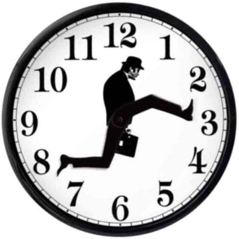10 pouces Ministry of Silly Walks Horloge avec couvercle avant en verre et cadre ABS, horloge murale silencieuse moderne à piles sans tic-tac pour décor de salon de chambre à coucher