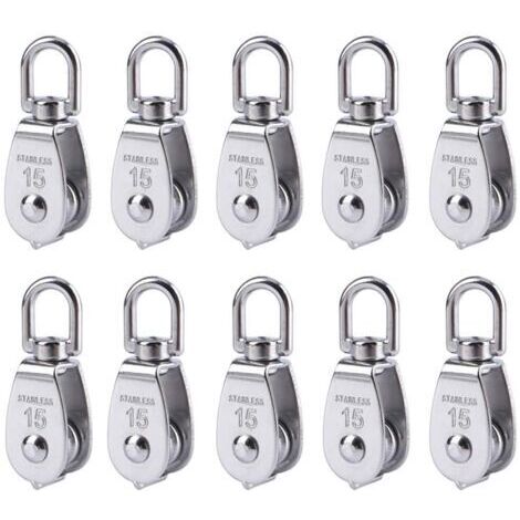 10 poulies de grue en acier inoxydable M15, crochet pivotant, poulie simple pour câble de levage et remorquage
