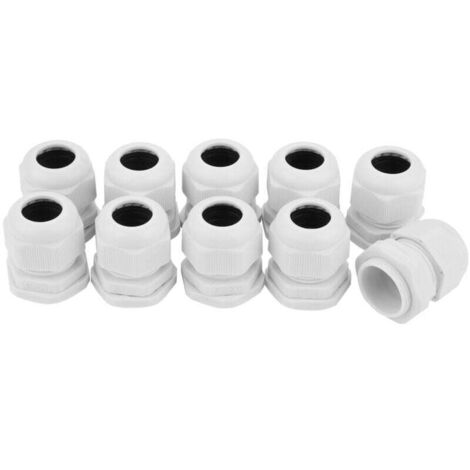 10 prensaestopas ajustables PG21 de nailon blanco, resistentes al agua