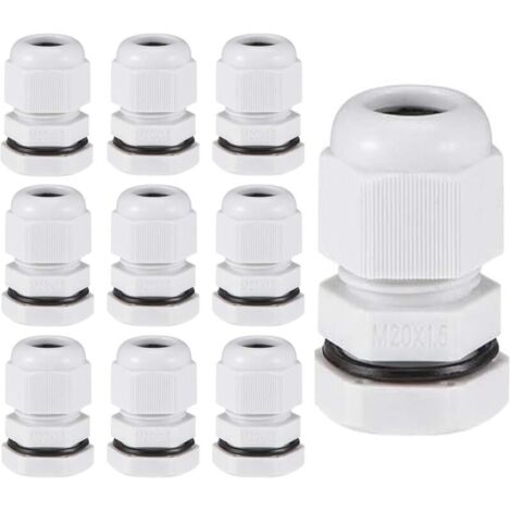 10 prensaestopas M20, ajustables hasta 612 mm, impermeables IP68, de plástico, para cajas de conexiones de jardín exteriores, color gris.