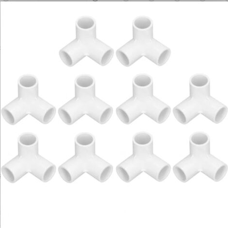 10 PVC-3-Wege-Rohrverbinder, 3-Wege-Winkelverbinder, Kunststoff-PVC-Rohrverbinder, rechtwinkliger T-Verbinder, 20 mm Innendurchmesser (weiß)