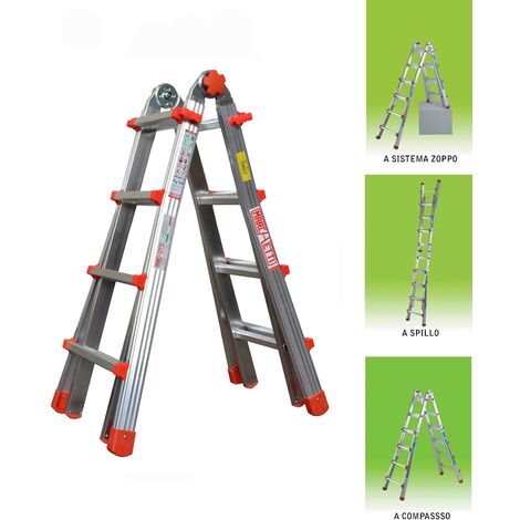 EQU66 SCALA ALLUMINIO TELESCOPICA 2 TRONCHI 12+12 PIOLI M 1, - Ferramenta  online - Commerciale Alfa tools