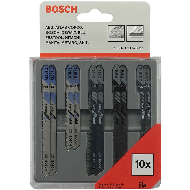 Bosch - Zubehör 2607010148 - Set lame per gattuccio, per legno e metallo, 10 pezzi