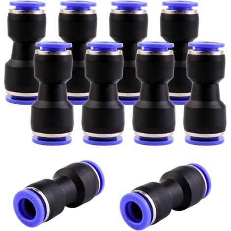10 - Raccord Pneumatique - Réducteur Droit - Connexion Push-in Pour Air Et Eau - Plastique Résistant - Noir Et Bleu - 12x10mm