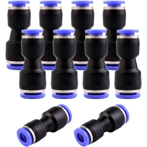 10 - Raccord Pneumatique - Réducteur Droit - Connexion Rapide Air Et Eau - Pour Automatisation Industrielle - Noir Et Bleu - 8x6 Mm