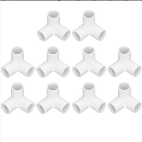 10 raccords de tuyauterie en PVC à 3 voies, raccords coudés à 3 voies, raccords de tuyauterie en PVC plastique, connecteur en T à angle droit, diamètre intérieur 20 mm (blanc)