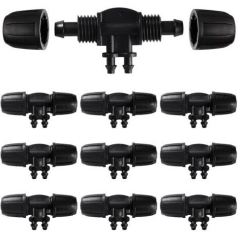 10 raccords en T à embouts cannelés, raccord de tuyau d'irrigation 4 voies pour tuyaux de 8/12 mm à 4/7 mm, connexion d'irrigation goutte à goutte 4 voies pour jardin et pelouse