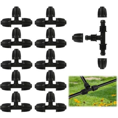 10 raccords en T pour tuyau d'arrosage de 16 mm, adaptateur robuste à 3 voies en plastique, accessoires d'irrigation pour jardin, agriculture et serre (raccord en T)
