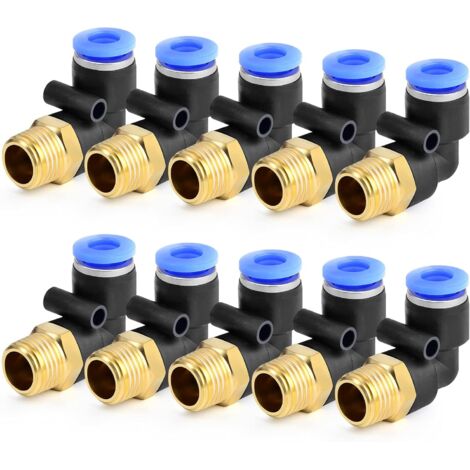 10 Raccords,Coude,Pneumatique,Push To Connect,Tube 4mm,Filetage 1/8 BSP,Industrie