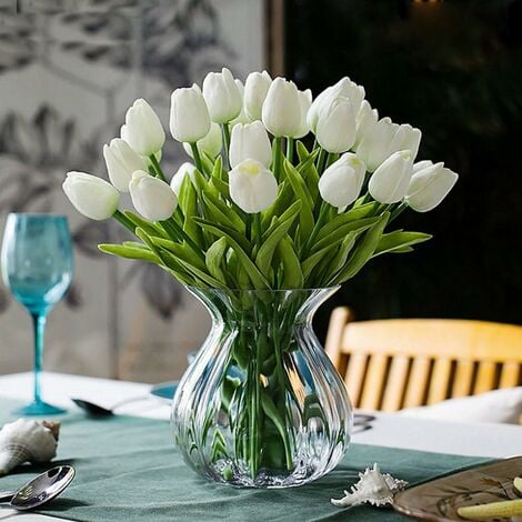 Paquete de 2 tulipanes artificiales en maceta, tulipanes falsos con  florero, flores de seda para decoración del hogar, interiores, para  decoración del